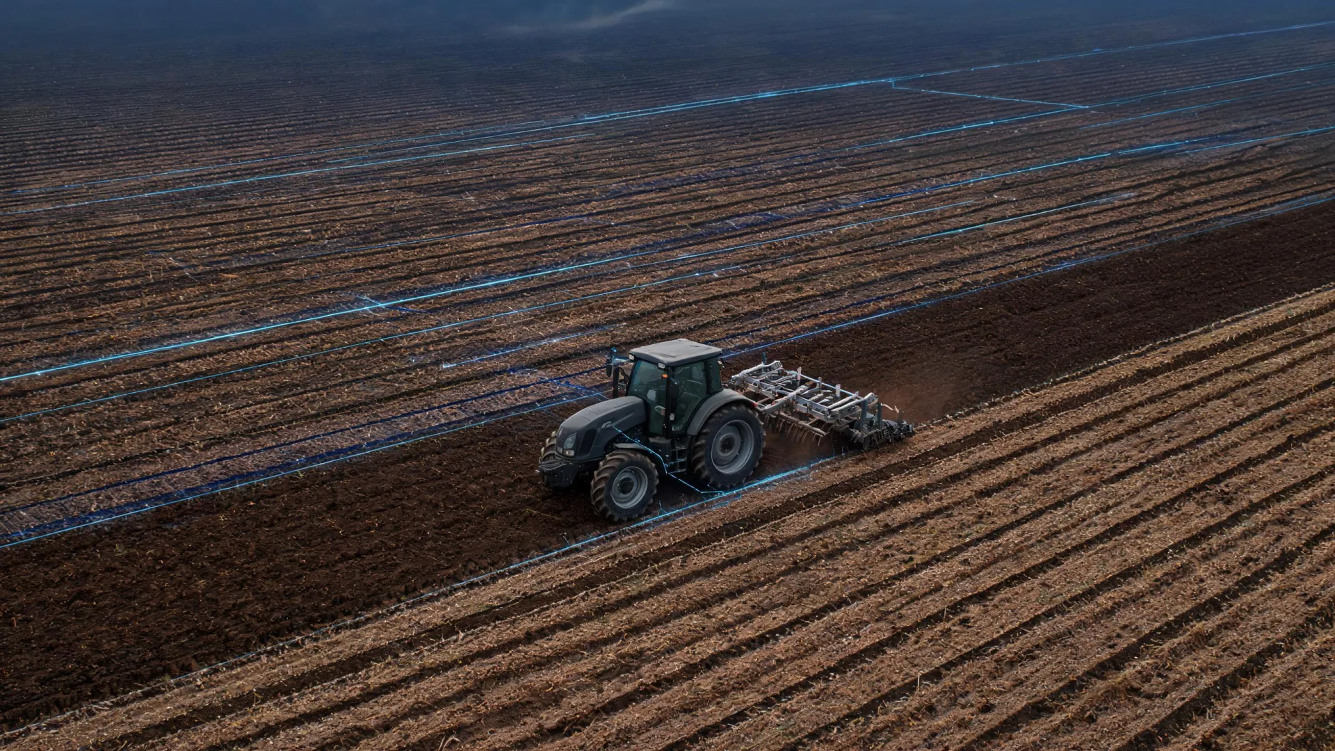 Tractor and implement with field telemetry planning overlay